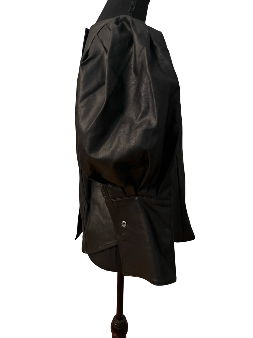 Garcia Black Puff-Sleeve Vegan Leather Top - Picture 3 of 5